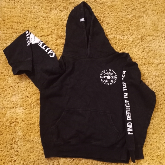 Salty Crew Hoodie Black Pullover Size Kids Large Long Sleeve Graphic Print - Picture 2 of 5